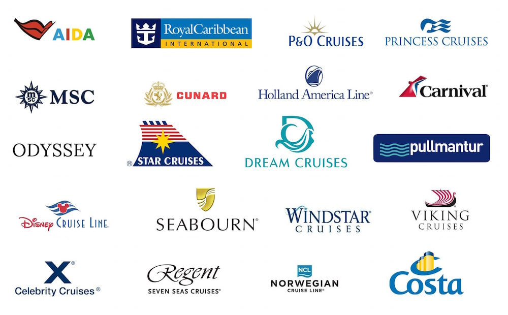 Logos of the cruise lines whose guests we guide at Ephesus, including Royal Caribbean, MSC, Princess, Carnival, Celebrity, Norwegian, Costa, Disney and Viking