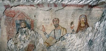 Layers of frescoes on the walls of the Grotto of Saint Paul